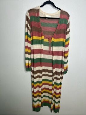 Band of Gypsies Long Crotchet Duster Multicolor w/ Slits Beach Boho - XS